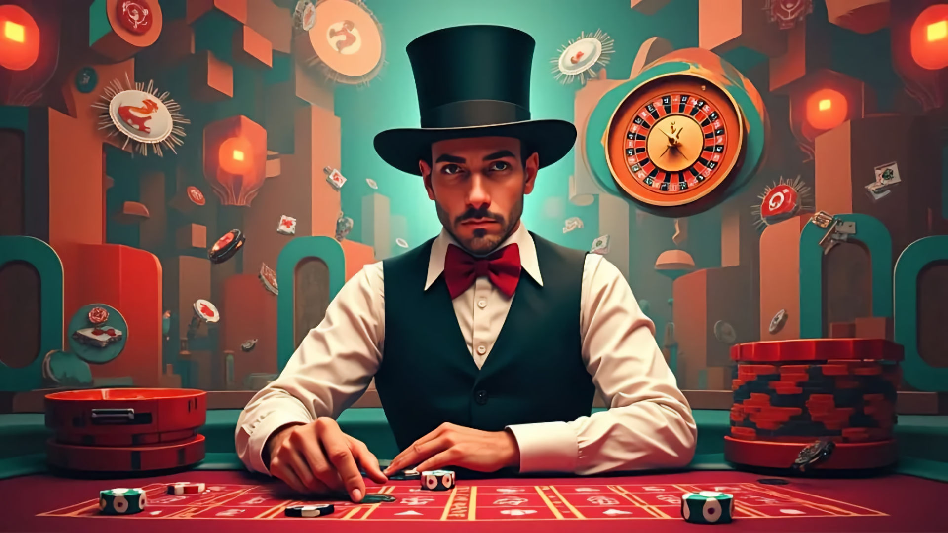 Collage showing different gambling activities including cards, dice, roulette, and historical gambling scenes