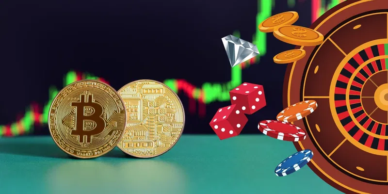 Digital coins and casino chips representing the concept of cryptocurrency gambling