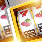 Slot machine symbols with cherries and number 7 on reels